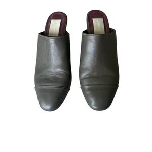 Carlota Olive Green Leather Wedges Mules Size 7.5